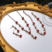 E-4 rouge Rose 4 pièces montre ensemble de bijoux femmes luxe multicolore arc-en-ciel motif montres avec Boho Hippie Design merveilleux cadeau
