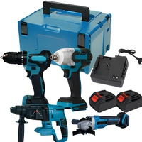 Kit combinado de herramientas eléctricas inalámbricas 4 en 1: taladro, atornillador de impacto, martillo rotatorio, amoladora angular, 2 baterías y cargador para bricolaje, OEM y venta al por mayor