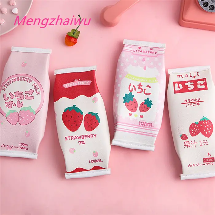 Giappone kawaii materiale scolastico elenco di cancelleria per bambini ragazze dolce rosa fragola carino astuccio con cerniera astuccio portapenne in pelle