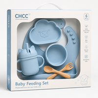 Ensemble d'alimentation pour bébé en silicone motif animaux mignons avec tasse à bec verseur et ustensiles en bois – Vente en gros