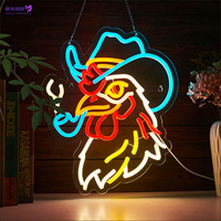 Enseigne néon LED Coq Cowboy Western Amusant Fumeur, Décoration Murale USB à Luminosité Réglable 5 Niveaux pour Bar, Pub et Restaurant BBQ