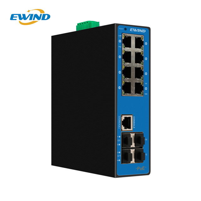 Industrial Managed PoE Switch 8GE PoE+ 4x10G SFP L2+ 176Gbps Dual Power IP40 DIN Rail for CCTV Industrial Network Backbone