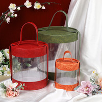 Boîte de transport ronde transparente en PVC, boîte de cEmpty verte, snacks, emballage seau, boîte cadeau de fleur
