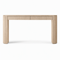 Console de salon moderne à cannelures avec tiroirs à fermeture douce, en chêne blanc américain brossé à la main