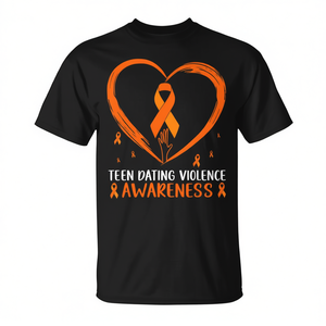 T-shirt Orange Heart Ribbon pour adolescents, pour la sensibilisation à la violence en matière des relations amoureuses - Product Image 2