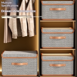 Boîte de rangement monobloc de style compact gris avec couvercle, en tissu, portable, pliable et empilable, pour couettes, vêtements et jouets - Product Image 3