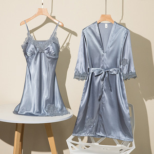 <span class=keywords><strong>Pigiama</strong></span> da donna estivo in raso tinta unita a maniche lunghe, stile <span class=keywords><strong>seta</strong></span> ghiaccio, set 2 pezzi - Product Image 3