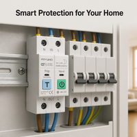 Interrupteur intelligent WiFi industriel 2P en cuivre avec compteur d'énergie MCB 63A, disjoncteur miniature, surveillance kWh, relais temporisé, montage sur rail DIN en plastique