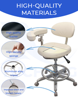Chaise d'Infirmière Dentaire avec Accoudoir Rotatif à 360 Degrés pour un Accès Facile et une Manipulation des Instruments, Tabouret d'Assistant Dentaire en Cuir Microfibre