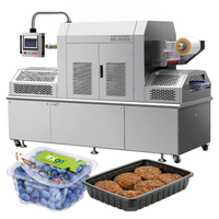 Emballage de plateau linéaire de gaz de scellant de plateau sous vide automatique à grande vitesse pour la viande poisson noix pâtes fruits légumes