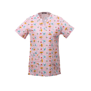 Haut à manches courtes imprimé décontracté en coton pour femme, col en V, pour infirmière, pharmacienne, personnel médical et hôpitalier, uniforme de travail de marque privée - Product Image 4