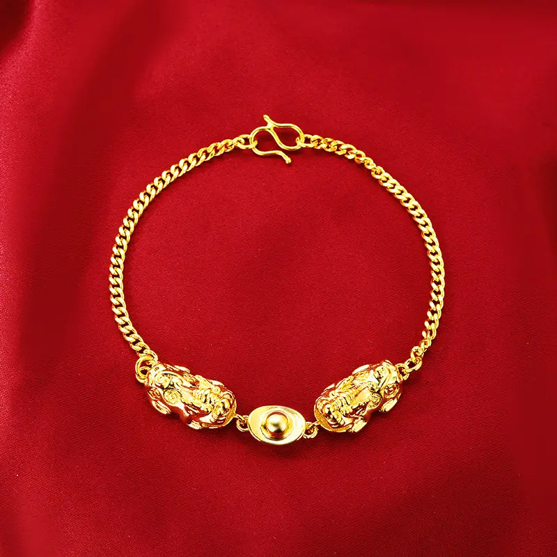 2021 Newest Gold Jewelry 24k Gold Bracelet Carved Mantra Beads Pi Xiu Pi Yao Golden Lucky Wealthy Amulet Bracelet
