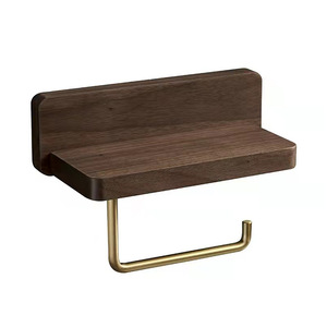 Portarrollos de papel higiénico de madera con marco de hierro, montado en la pared, para almacenamiento en el baño. - Product Image 2