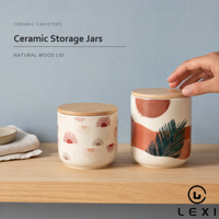 Mug en céramique avec couvercle et cuillère en bambou, imprimé feuilles abstraites, compatible micro-ondes et lave-vaisselle, pour la maison, le bureau ou comme cadeau