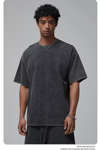 เสื้อยืดแขนสั้นผู้ชาย รุ่นวินเทจ ปี 2024 ผ้า 275 GSM 100% คอตตอน ล้างสีแบบแอซิด หนักแน่น ขอบเย็บอย่างดี ลายเรียบ ดีไซน์แบบถัก - Product Image 2