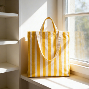 Bolsa de Mano de Lona a <span class=keywords><strong>Rayas</strong></span> Personalizada al por Mayor, Bolsa de Compras Casual para la Playa con Asas - Product Image 2