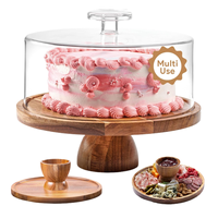 Support à gâteau en bois d'acacia écologique fait main avec couvercle - support à gâteau multifonctionnel, ensemble de présentation pour table de desserts, plateau de service alimentaire