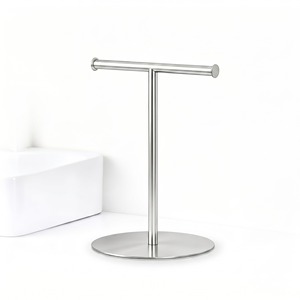 Porte-serviettes double noir sur pied en acier inoxydable pour salle de bain - Product Image 6