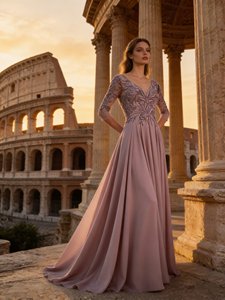 Vestido <span class=keywords><strong>de</strong></span> Noche <span class=keywords><strong>de</strong></span> Malla con Cuentas <span class=keywords><strong>Color</strong></span> Malva, Directo <span class=keywords><strong>de</strong></span> Fábrica, Manga 3/4, Cuello en V, Corte A, <span class=keywords><strong>de</strong></span> Gasa, Formal, para Madre <span class=keywords><strong>de</strong></span> la Novia, Fiesta <span class=keywords><strong>de</strong></span> Boda, Tallas Grandes - Product Image 2