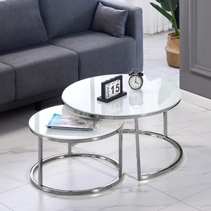 Table à thé et café en acier inoxydable, table moderne en verre de marbre, mobilier rond de salon de maison, canapé de luxe, centre latéral - Product Image 1