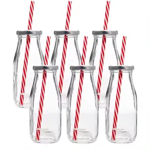 Vente en gros 10oz 16oz lait café bouteille de boisson en verre réutilisable jus bouteille bouchons fermetures bouteille en verre avec couvercle à vis