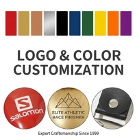 Cloche en métal personnalisée avec logo et sangle en cuir pour souvenirs de marathon sportif, bruiteur de stade en acier de qualité supérieure