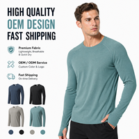 Haut de sport pour homme à manches longues, col rond, coupe ajustée, extensible, personnalisé, anti-humidité, léger, pour l'entraînement et le fitness