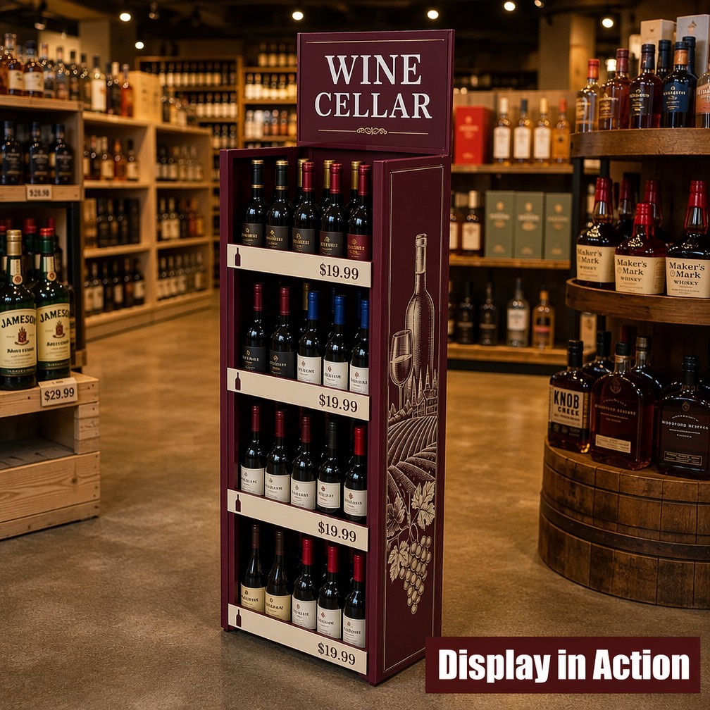 Apache Custom Wine Display Rack 48 Bottles 4-Tier Metal Bottle Merchandiser Knock Down Rotating Stand for Liquor Store Pub Bar — view 2