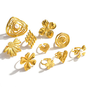 Anelli di Moda in Acciaio Inossidabile Placcato Oro <span class=keywords><strong>18K</strong></span> con Grande Girasole Esagerato, Perla, Farfalla e Cuore Personalizzati - Product Image 5