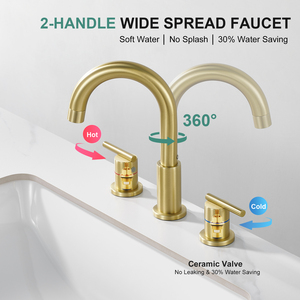 Grifo mezclador de lavabo de baño de 8 pulgadas con 3 orificios para ducha de mano y bañera - Product Image 2