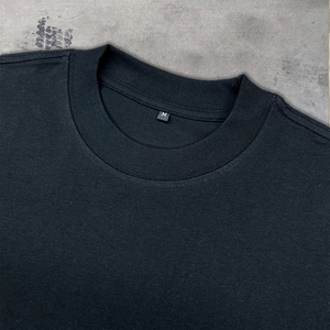 Wholesale Boxy Round Neck T Shirts High Quality Cotton Black Cropped Shirts for Men Drop Shoulder Oversized Blank T-Shirt - Product Image 3