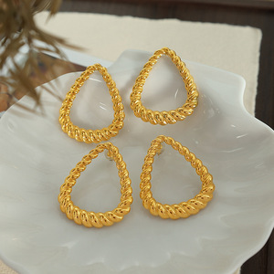 Geometric Hoop <b>Earrings</b> <b>Gold</b> Stainless Steel Threaded Stud Party Jewelry Women's Fashion <b>Dangle</b> <b>Earrings</b> - Product Image 5