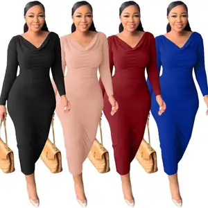 Hot Sale Summer New Herbst afrikanische Kleider elegante Kleider 2023 V-Ausschnitt Midi-Kleid für Damen bekleidung