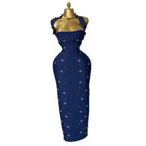 Vestido Vintage Antiestático <span class=keywords><strong>Elegante</strong></span> de Estilo Europeo Americano con Hombro Descubierto, Cuello Halter, Abertura Alta y Adornos de Cuentas y Diamantes, Corte Imperio - Product Image 5