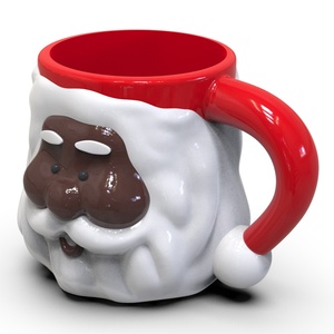 Tasses à café en porcelaine 3D personnalisées pour les fêtes, vente en gros, tasses à lait créatives en céramique, mignonnes, dessin animé, Noël, <span class=keywords><strong>homme</strong></span> <span class=keywords><strong>africain</strong></span> noir, Père Noël - Product Image 4