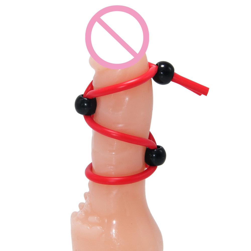 ボンデージシリコンコックリングペニスコックロープビーズ膣は男性の時間遅延のための大人のおもちゃを刺激します