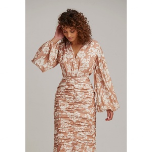 Venta Directa: Nuevo Vestido Estilo Europeo Americano para Mujer, Ecológico, con Cintura Natural Fruncida, Manga Larga, Estampado Floral, Silueta en A - Product Image 1