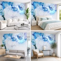Papier peint mural abstrait en toile à effet marbré fluide bleu et blanc personnalisé pour salon, chambre à coucher, chambre d'enfant