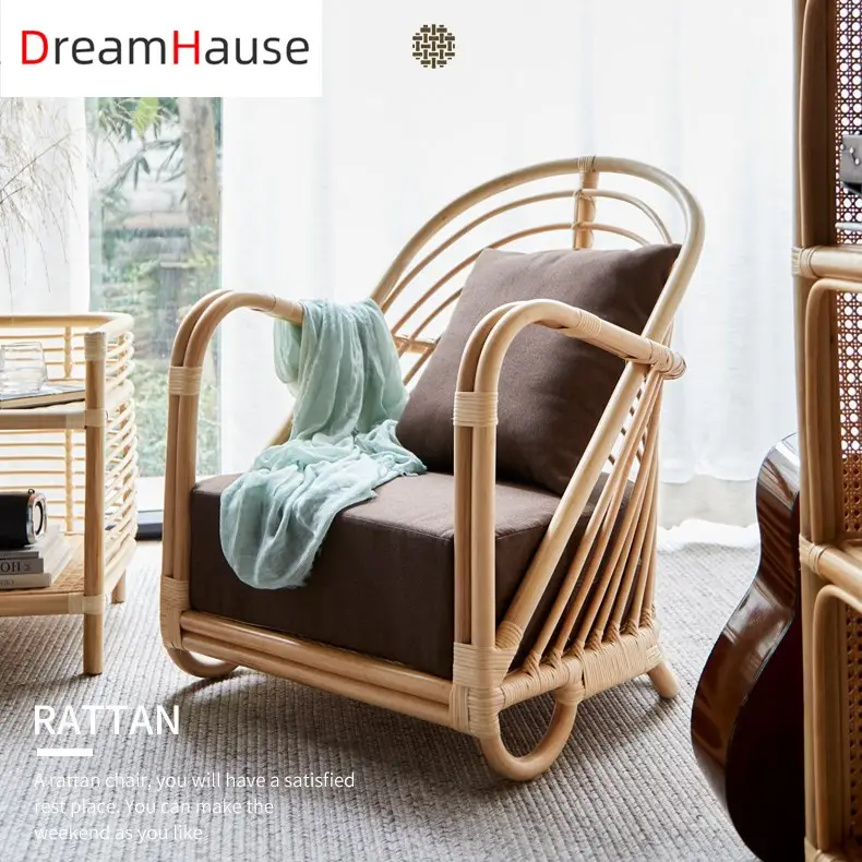 Dreamhause japon oturma odası endonezya Rattan sandalye el yapımı sanat mobilya balkon avlu veranda kapalı tek kanepe