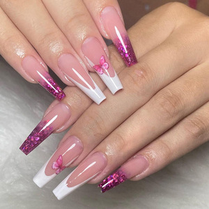 2023 última moda uñas de lujo flor cuadrada larga <span class=keywords><strong>rosa</strong></span> <span class=keywords><strong>prensa</strong></span> en uñas artificiales - Product Image 5