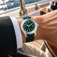 Montre automatique pour homme avec boîtier transparent personnalisé OEM, cadran vert, bracelet en silicone, étanche, montre mécanique de plongée