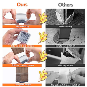 Protections de pieds de chaise en silicone haute transparence avec housses en feutre pour sols en bois dur - Product Image 5