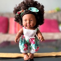 Weiche Vinyl-Babypuppe 25cm Dunkelhäutige Reborn Neugeborenen-Mädchenpuppe Niedliches Afrikanisches Spielzeug Einschlafbegleiter für Mädchen