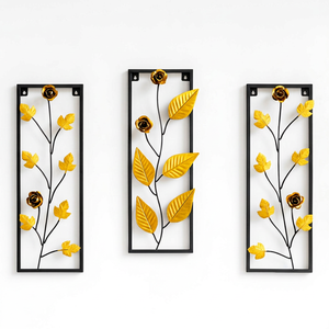 Lot de 3 Panneaux Muraux Décoratifs en Fer Forgé Motif Feuille Florale – Or & Noir Moderne 3D – Décoration Murale Métallique Premium avec Revêtement Poudré - Product Image 1