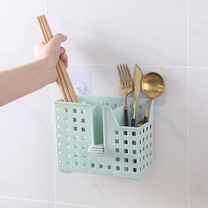 Estante de Almacenamiento de Cocina de Plástico Blanco para Montar en la Pared, con Compartimentos para Utensilios y Vajilla, Forma Rectangular, Diseño sin Perforaciones - Product Image 3