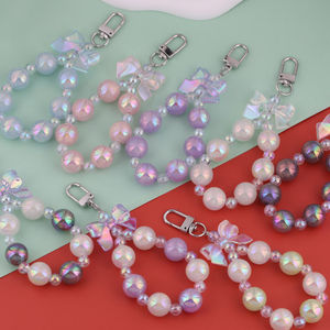 LLavero de cadena corta a la moda, llavero con cuentas de acrílico rosa, lazo, pulsera para teléfono, Clips de cordón, cadena creativa para caja de teléfono móvil - Product Image 3