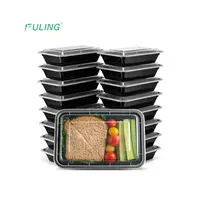 Disposable Black Base Microwaveable To Go PP Plastic 3Cp Plate Meal Prep Food Packaging Trays with Clear Cover