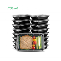 Ensemble de plateaux à repas en pp, rectangulaires, contenants à repas, 1 compartiment, base noire avec couvercle transparent, cuisine écologique, restaurant