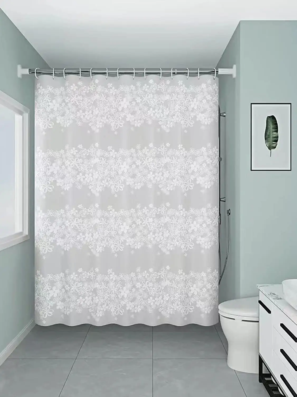 Tamanho personalizado Eco-friendly PEVA Flor Branca Cortina De Chuveiro Cortinas De Chuveiro Transparentes