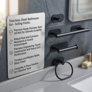 Stainless Steel Bathroom Set 4-Piece Matte Black Wall-Mounted <b>Towel</b> Rack Shelf Organizer Minimalist Design - Product Image 1